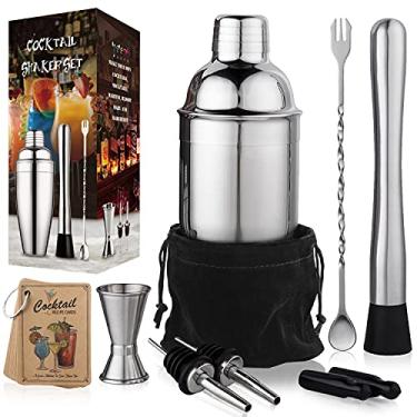 Imagem de (Silver) - Aozita Stainless Steel Cocktail Shaker Set Includes 710ml Martini Shaker - Built-in Strainer/25cm Mixing Spoon and Muddler/Cocktail Jigger/Liquor Pourer/Cocktail Recipes