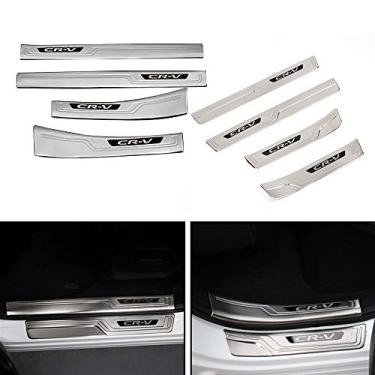 Imagem de 8 peças guarnições protetoras de peitoril da porta interna externa para Honda CR-V CRV 2017 2018 2019 2020 2021- prata