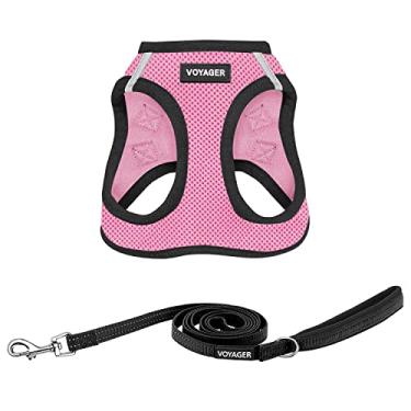 Imagem de Voyager Coleira de malha para todos os climas e coleira reflexiva para cães de 1,5 m com alça de neoprene, para filhotes de raças pequenos, médios e grandes da Best Pet Supplies - Base rosa, GG