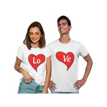 Imagem de Kit Love Com 2 Camisas Camisetas Dia Dos Namorados Casal Branca - Del
