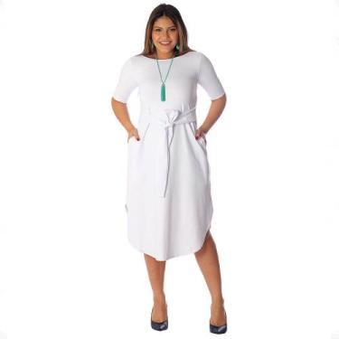 Imagem de Vestido Amplo Branco Mídi Ficalinda Meia Manga Decote Canoa