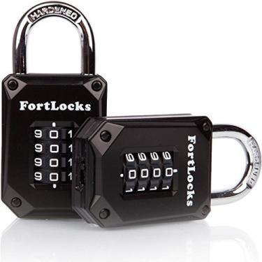 Imagem de FortLocks Pacote com 2 fechaduras combinadas resistentes à prova d'água – 4 dígitos redefiníveis, preto