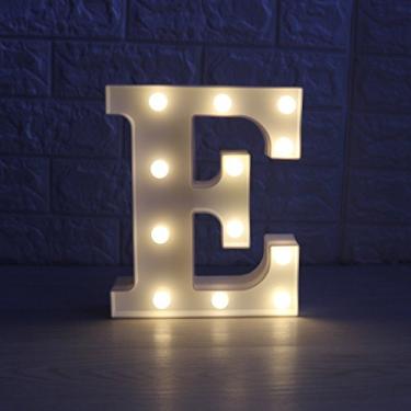 Imagem de WONFAST Letras decorativas de LED "faça você mesmo", letreiro de LED de plástico alfabeto letras números operadas por bateria luzes noturnas em pé para festa de casamento em casa bar (E)