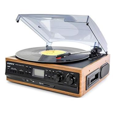 Imagem de Yajun Reprodutor de discos de vinil com alto-falantes estéreo integrados suportam cartão USB/SD cassete rádio FM multifuncional para casa, gramofone leve