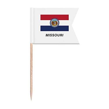 Imagem de Bandeira do estado americano contorno do Missouri bandeiras de palito de dente marcando para festa bolo comida prato de queijo
