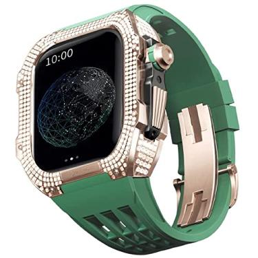 Imagem de TONECY Pulseira de borracha bisel de titânio para Apple Watch 7/6/5/4/SE Apple Mod Watch acessório de substituição titânio luxo capa compatível com série IWatch 44mm com ferramenta