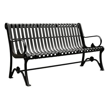 Imagem de Banco de jardim cadeira de parque preta banco de lazer ao ar livre banco de metal de assento duplo com encosto para quintal, pátio, varanda, jardim, gramado (120/150/180cm) bancos externos (tamanho: 150cm)