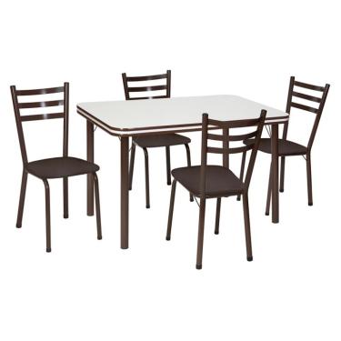 Imagem de Conjunto de Mesa de Jantar com 4 Cadeiras Gisele Marrom e Branco