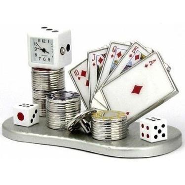 Imagem de Relógio Tema Poker Miniatura Em Aço Carta Baralho Dado Ficha