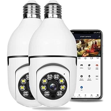 Imagem de Câmera de segurança com lâmpada wi-fi sem fio, 2 pacotes, câmera de vigilância dome, câmera de soquete de luz de visão noturna HD, externa 1080P, conector panorâmico de 360 graus, câmera sem fio de