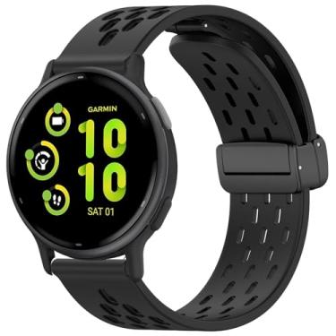 Imagem de Compatível com pulseiras smartwatch Garmin vivoactive 5, Lamshaw 20 mm de silicone macio respirável borboleta magnética Clousure Sport Replacemet pulseiras compatíveis com Garmin vívoactive 5/Approach S12/Approach S40/Approach S42/D2 Air/D2 Air X10/Forerunner 245/Forerunner 55/Forerunner 645/Venu/Ve