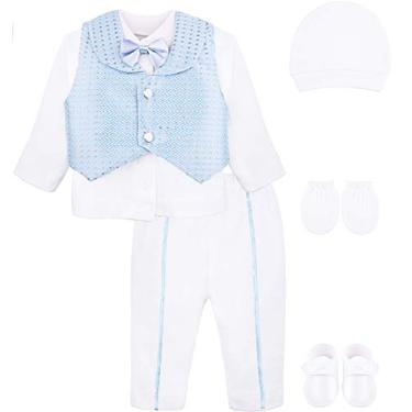 Imagem de Conjunto de 6 peças para bebês meninos recém-nascidos com camisa branca de manga comprida e calça Lilax, Azul, 0-3 Months