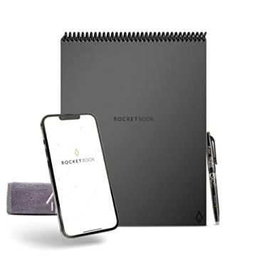 Imagem de Caderno Rocketbook Flip, com 1 caneta Pilot Frixion e 1 pano de microfibra, tamanho Carta, cinza