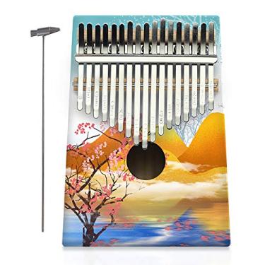 Imagem de Piano de polegar de 17 teclas, portátil Mbira Sanza Piano de dedo para crianças adultos iniciantes Marimbas presente musical, com instruções de estudo e Tune Hammer Suiyue