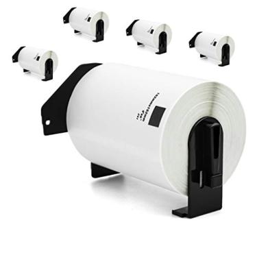 Imagem de Label Orison Compatível com etiquetas de papel branco cortadas DK-1241 de 102 mm x 151 mm, 5 rolos e 1000 etiquetas com cartucho não recarregável