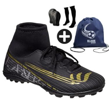 Imagem de Chuteira Society Botinha Blank Star Kit Jogador 33 ao 45 PTOU (Preto Dourado, BR, Adulto, Numérico, 43)