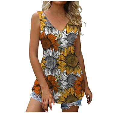 Imagem de Camiseta feminina plissada básica floral longa slim túnica para mulheres sem mangas gola V camiseta outono verão 2024, D-888 amarelo mostarda, G