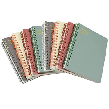 Imagem de Yansanido Caderno espiral, 8 peças, 4 cores, tamanho A6, capa dura de plástico grosso, 7 mm, papel pautado para faculdade, 80 folhas (160 páginas), diário para escola e material de escritório (8 peças