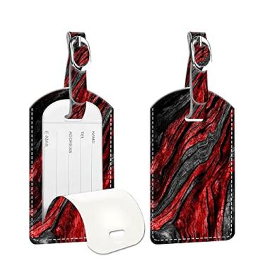 Imagem de EVOLVY Pacote com 2 malas de viagem para homens e mulheres, etiquetas de identificação seguras de couro PU com capa de privacidade para malas, mármore vermelho cinza (grão de madeira vermelho e preto)