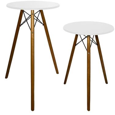 Imagem de Mesa Pulpito Palestra Redonda 52cm Eiffel + Mesa Auxiliar Baixa Apoio (Branco)