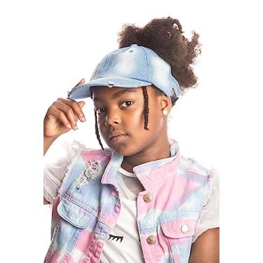 Imagem de Beautifully Warm Boné de beisebol forrado de cetim para meninas | Chapéu de rabo de cavalo para cabelo natural cacheado para crianças | Boné de costas nuas | Boné de cabelo ondulado para crianças