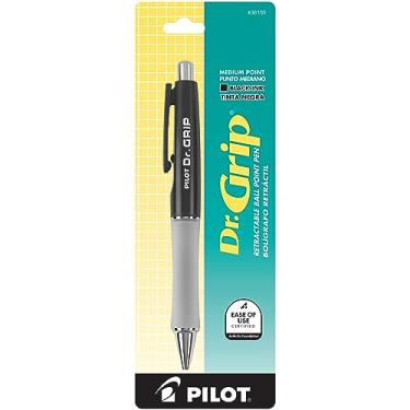 Imagem de PILOT Caneta esferográfica recarregável e retrátil Dr. Grip, ponta média, corpo preto, tinta preta, caneta única (36100)