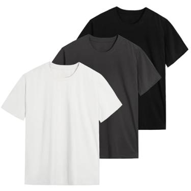 Imagem de Camiseta masculina ultra macia de viscose de bambu, gola redonda, leve, manga curta, elástica, refrescante, casual, básica, Preto + cinza escuro + branco, G
