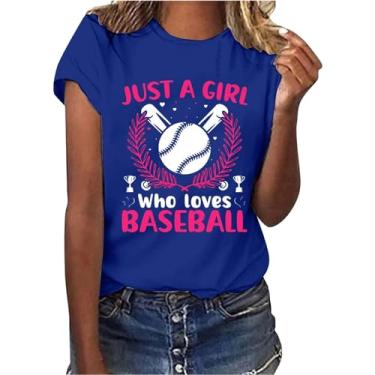 Imagem de Camiseta feminina de beisebol PKDong Just A Girl Who Love Baseball com estampa de letras engraçadas de manga curta, Azul, XXG