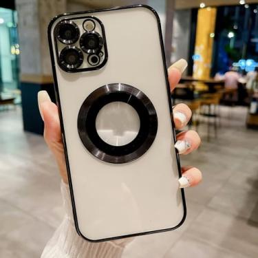 Imagem de Capas de telefone transparentes revestidas para iPhone 15 14 Pro Max 13 12 11 vem com filme de lente protege a tampa traseira da lente, preta, para iPhone 11 ProMax