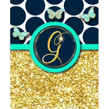 Imagem de Caderno de diário monograma letra G: lindo padrão dourado brilhante com lindas borboletas para meninas e mulheres adolescentes | Perfeito para diário e... Páginas, 18 x 23 cm, capa fosca macia