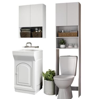 Imagem de Kit Armário Lavanderia E Banheiro Para Vaso Sanitário Multimóveis Mp5056 Branco Branco