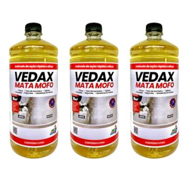 Imagem de Kit 3 Mata Mofo Vedax 1L Antimofo Guarda Roupa Parede Banheiro Anti Bolor Armário Madeira Rejunte