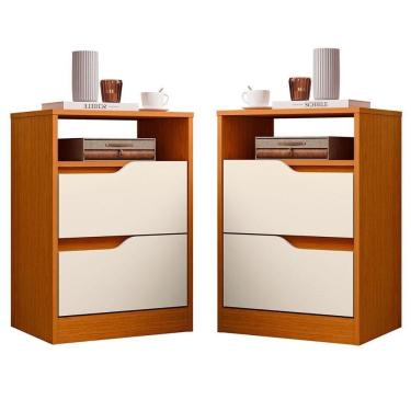 Imagem de Kit 2 Mesas De Cabeceira 2 Gavetas Sara Flex Cinamomo-off White