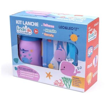 Imagem de Kit Lanche Fundo Do Mar Garrafa Plastica 500Ml + Marmita 700Ml - Caixa C/ 1 Kit Leoeleo