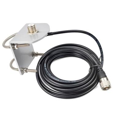 Imagem de HYS Suporte de antena móvel SO239 para PL-259 W/16,4 pés (5 m) cabo coaxial RG-58 de baixa perda, alumínio resistente com 2 parafusos em U para antena de rádio móvel PL259 (UHF macho) HF/VHF/UHF