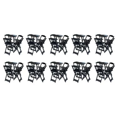 Imagem de Kit 10 Jogos de Mesa Bistrô de Madeira com 4 Cadeiras Dobravel Ideal para Bar e Restaurante Preto