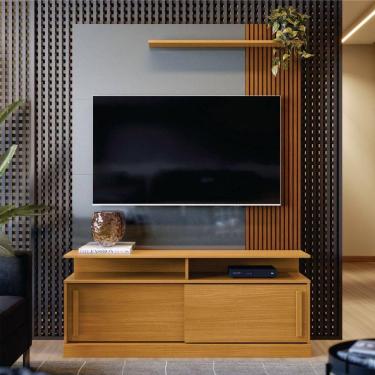 Imagem de Home Para Tv Com Prateleira Ibirapuera Tauari Ripado Cinza Perolizado