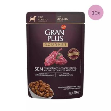 Imagem de KIT 10 Ração Úmida Gran Plus Gourmet Cães Adultos Ovelha Sachê 100g - 