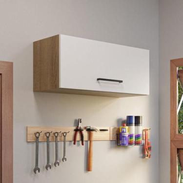 Imagem de Armário Aéreo Multiuso 80cm 1 Porta Basculante Rustic/Branco Agata Mad