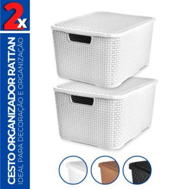 Imagem de Kit 2 Caixas Cesto Rattan Organizadora c/ Tampa Multiuso 20L - Arqplas