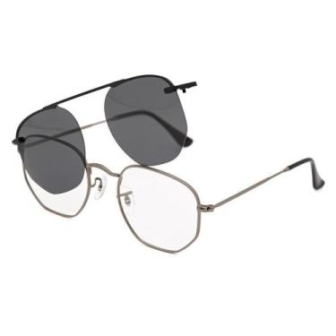 Imagem de Armação Óculos Grau Clipon Masculino 2 Em 1 Hexagonal Preto - Palas Ey