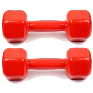 Imagem de Halter Sextavado 8kg Emborrachado PVC o Par Vermelho - Rythmoon