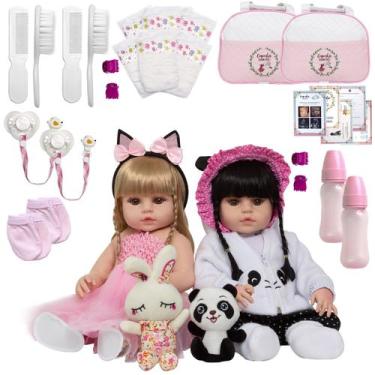 Imagem de 2 Bebe Reborn Realista Panda Coelha Lindas Enxoval Completo - Cegonha 