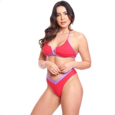 Imagem de Biquíni Meia Taça Cortininha Praia Aviador Feminino Bojo Fio Dental Ba