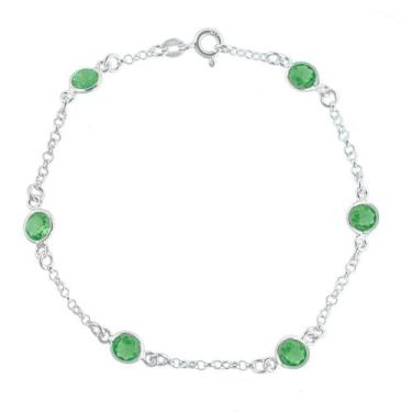 Imagem de Pulseira Em Prata 925 Feminina 18Cm Pedra Verde Zircônia - DR Joias