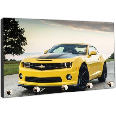 Imagem de Porta Chaves Carros Camaro Amarelo Organizador Chaveiro - Vital Quadro