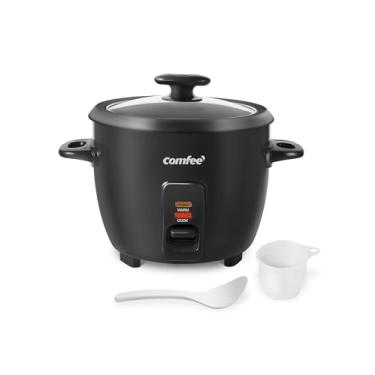 Imagem de COMFEE' Panela de arroz, 6 xícaras cozidas/3 xícaras não cozidas, tigela antiaderente removível, para sopas, ensopados, grãos e aveia, um toque, preta