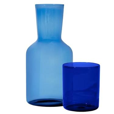 Imagem de Humble Objects Conjunto de jarra e copo de vidro | Livre de BPA, lavável na lava-louças, durável e leve | Ideal para bebidas frias e quentes - azul claro e cobalto
