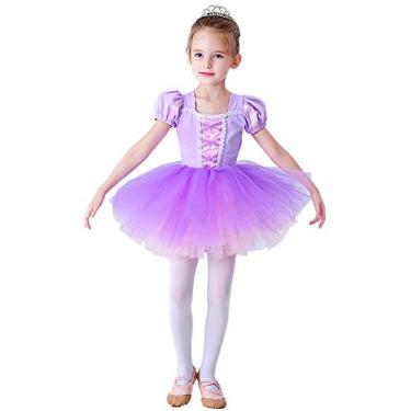Imagem de Dressy Daisy Vestido tutu de princesa bailarina fantasia de bailarina roupa de dança para crianças e meninas pequenas, Roxa, 18-24 Meses