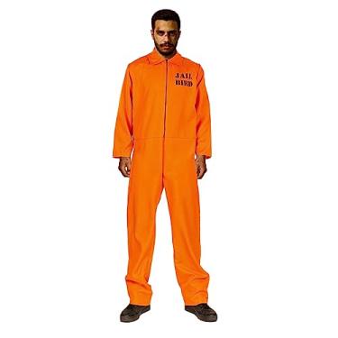 Imagem de Fantasia de prisioneiro adulto prisão macacão laranja uniforme calças de prisão roupas de presidiário conjunto infantil criminoso Halloween